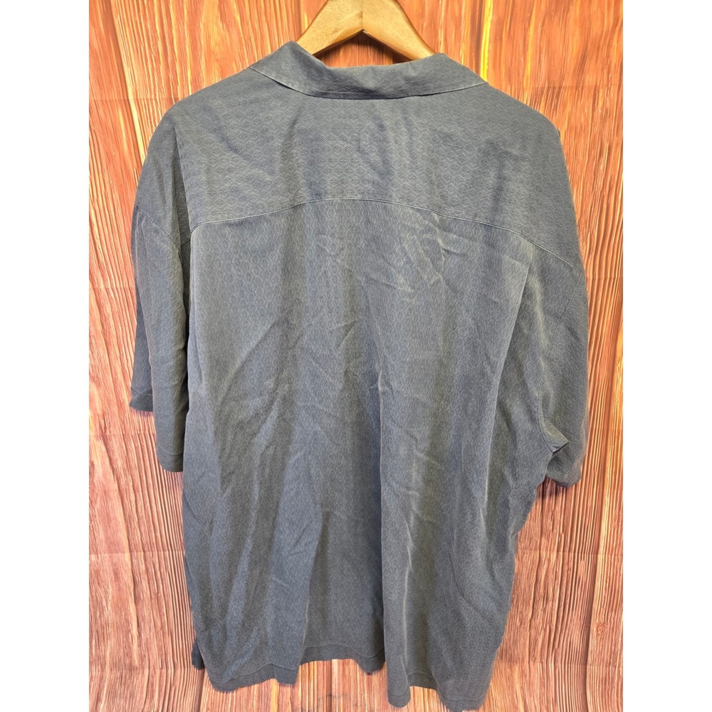 Tommy Bahama Shirt Mens XXL Blue Silk Geometric Jacquard S/S Camp Button Up - Picture 3 of 6
